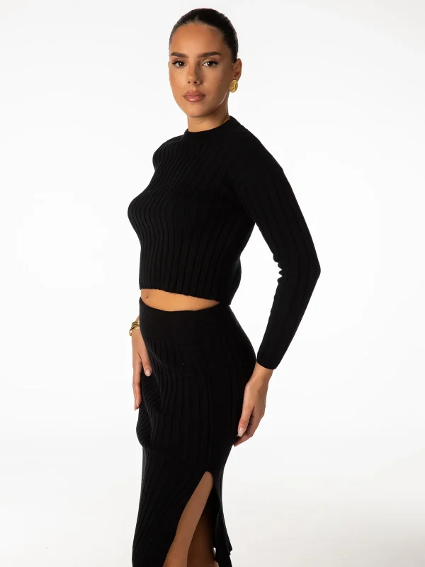 Midi Knit Skirt | Black