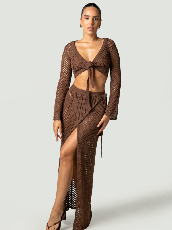 Azylia Crochet Tie-Font Crop Top Brown