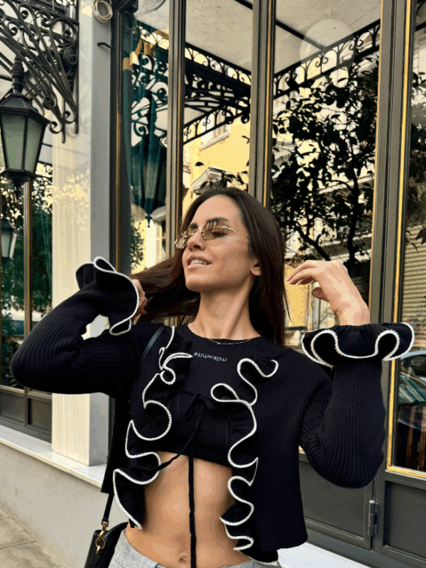 Azylia Cardigan Ruffle Knit Black