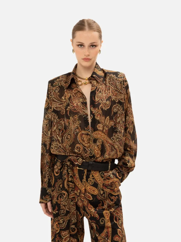 Golden Brown Paisley Straight Leg Pants