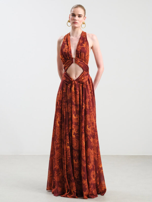 Cannes Chocolate Peach Print Dress